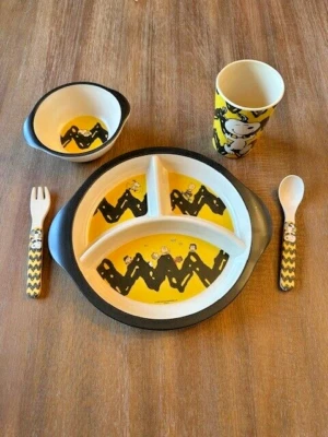 Juego de vajilla Peanuts Snoopy Charlie Brown fibra de bambú 5 piezas niños ecológico Foto 1 de 4