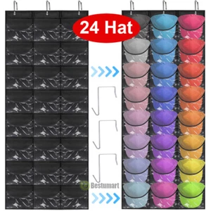24 Hat Rack Organizer Baseball Holder Deep Storage Pockets Door Wall Caps Stand - Picture 1 of 25