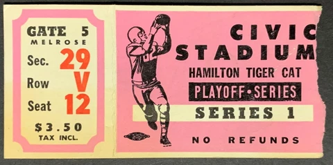 1964 Civic Stadium Hamilton Tiger-Cats Playoff Series 1 CFL Football Ticket Cover