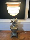 Vintage Pineapple Urn brass Finish Table Lamp Base & Striped Glass Shade