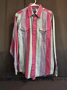 Vintage 90s Wrangler Pearl Snap Cowboy Cut Long Sleeve Striped Shirt 16.5-35 S8 - Bild 1 von 7
