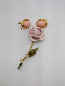 Lote de Pendientes Marvella Vintage Broche de Flor Rosa Esmalte Blanco - Imagen 1 de 11