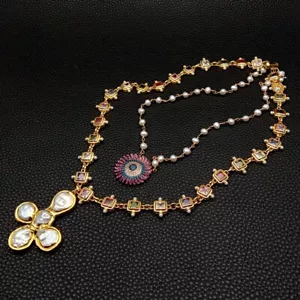 Ciondolo Ciondolo Crocifisso Perla Catena Zirconi Cubici Cz Ciondolo Moneta Perla - Foto 1 di 6
