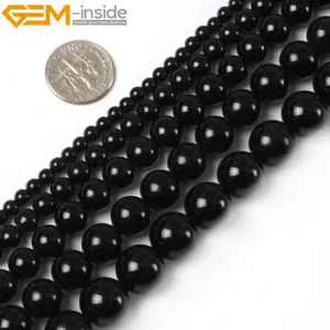 Natural Gemstone Black Agate Onyx Round Beads For Jewellery Making Strand 15" UK - Picture 1 of 52