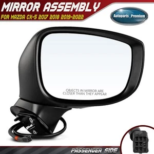 Passenger Power Mirror w/ Manual Fold Blind Spot Black for Mazda CX-5 2017-2022 - Picture 1 of 11