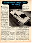 1967 FORD MUSTANG - BOLTING SOME STINGER ON THE 'STANG ~ 2-PAGE / ARTICLE / AD