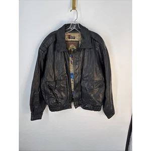 Wilsons Adventure Bound Black Leather Bomber Jacket with Zip Map Liner Sz XL - Picture 1 of 5