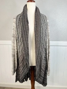 Nic + Zoe Cardigan Sweater 3X Shawl Collar Open Front Brown Gray Neutral Duster - Picture 1 of 8
