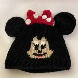 Minnie Mouse Ears Knit Chunky Crochet Thick Beanie Hat Handmade Youth Girls - Picture 1 of 7