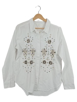 Springfield Damen Hemdbluse Gr. 40 L Weiß Elegant Stickerei Pailletten - Bild 1 von 4