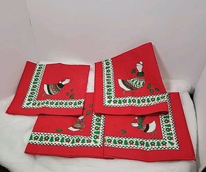 4 VTG Napkins-Sunweave HOLIDAY CHRISTMAS GEESE Red/Green 17" Square - Picture 1 of 5