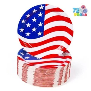72 Pcs July 4th Patriotic Plates, 9” American Flag Disposable Paper Plates - Picture 1 of 8