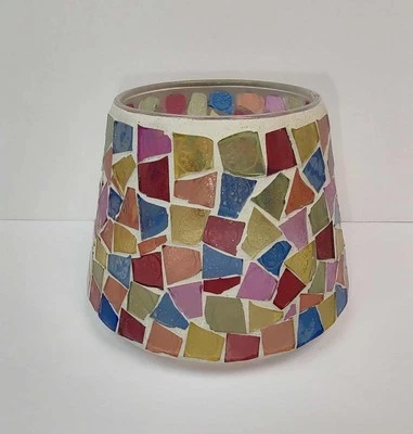 Vintage Mosaic Glass Candle Shade – Multicolor Tapered Votive Cover Boho Decor - Image 1 of 4