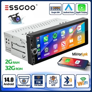 6.9" Single 1 Din Android 14 CarPlay Car Stereo Wireless Bluetooth Radio USB+AHD - Picture 1 of 14
