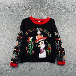 Womens L Feliz Navidad Llama Ugly Christmas Sweater Southwestern Cactus Novelty - Picture 1 of 10