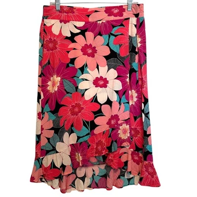 La Blanca Midi 包裹裙女式大号粉色全开花荷叶边下摆  — 第 1/4 张图片