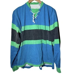 Vintage 80s 90s Parasport Rugby Stripe Neon Blue Sweatshirt Jersey Men’s Medium - Picture 1 of 4