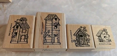 Lote de 4 estampillas de goma vintage 1996 para pájaros y casas de pájaros Foto 1 de 4