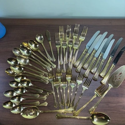 Full Set For 8 Silverware Golden Plume Gold Towel Utensils Gold Flatware 50 Pcs - Image 1 of 4