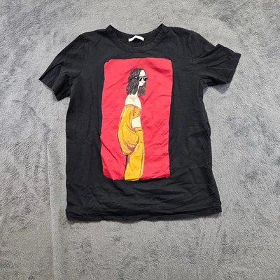 Camiseta Zara Mujer Talla Pequeña Negra Tejida Estampado Gráfico Cuello Redondo Manga Corta Foto 1 de 4