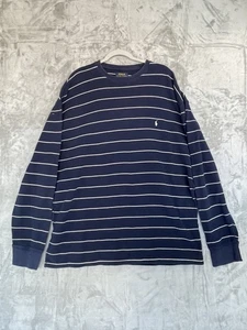 Polo Ralph Lauren Sweater Mens 4XL Navy Blue White Striped Long Sleeve Pullover - Picture 1 of 8
