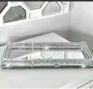 New Silver All Crushed Crystal Mirrored Tray, Placement or Serving Tray Tea💎 - Picture 1 of 3