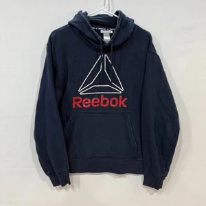 Reebok Hoodie Mens Medium Navy Blue Red Vector Logo Pullover Fleece - Picture 1 of 5