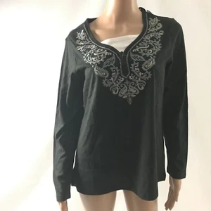 SHENANIGANS Damen Top Gr. M Schwarz Strick Stickerei Langarm Oberteil Bluse Neu - Bild 1 von 5