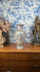 Vaso Balaustra IN Porcellana Cinese Di Canton Decoro Floreale & Palazzo Medio - Foto 1 di 11