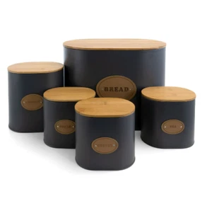 Food Storage Kitchen Sealed Canister 5 Pc Set Canisters Plastic Lids Household - Picture 1 of 9