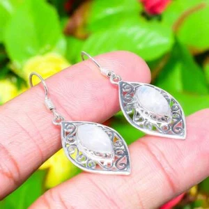 Rainbow Moonstone Gemstone Handmade 925 Sterling Silver Gift Earring 1.73" d650 - Picture 1 of 5