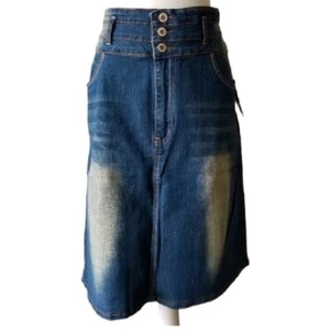 NWT Be-Girls Women's Plus Stretch Distressed Vintage Dark Wash Denim Skirt 3XL - Picture 1 of 4