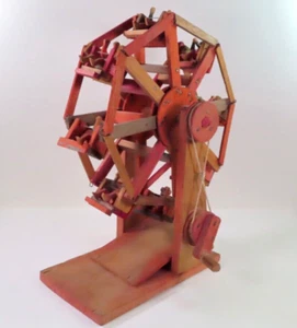 Vintage handgefertigtes Holz Riesenrad mit Reitern mexikanische Volkskunst - funktioniert 12,5" hoch - Bild 1 von 23