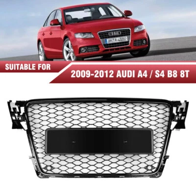 Honeycomb Mesh Grille RS4 Style Black For 2009-2012 Audi A4 Quattro / S4 B8 8T - Image 1 of 4