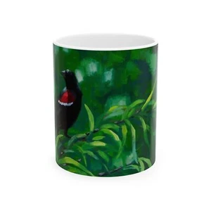 Rotgeflügelter schwarzer Vogel Keramikbecher, (11oz, 15oz) Cottagecore - Bild 1 von 9