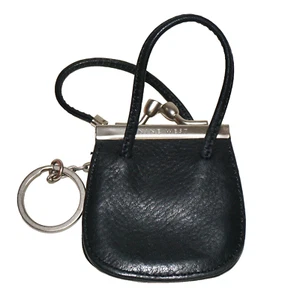 90's Vintage NINE WEST Black Leather Mini Coin Purse Key-Chain 2.5x2.5 - Picture 1 of 7