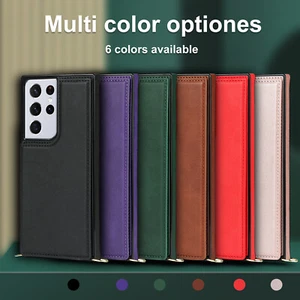 Neck Strap Crossbody Phone Case For S24 S25 S23+ S21 FE Credit Card PU Leather - Picture 1 of 66