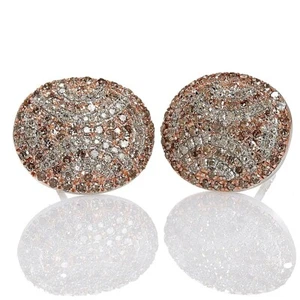 Rarities 0.8ctw Champagne & White Diamond Rosetone Sterling Silver Earring Studs - Picture 1 of 4