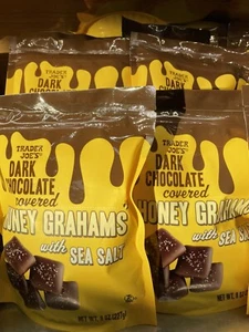 2 Packs Trader Joe's Dark Chocolate Covered Honey Grahams w/Sea Salt 8 oz Each - Picture 1 of 3