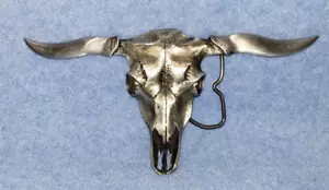 Vtg 1977 VINEGARROON Foundries 7" Wide Longhorn Steer Skull Pewter Belt Buckle - Picture 1 of 4
