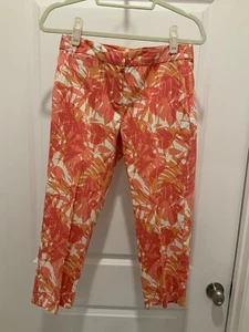 J. Jill Capri Pant Size 2 (12) Coral Orange Pink Leaf Print Stretch NWT - Picture 1 of 7
