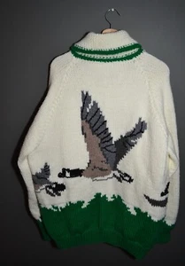 Men's L-XL Cowichan Mary Maxim Handmade Goose Hunt Sweater Cobra Chiken - Picture 1 of 10