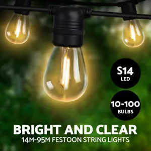 Jingle Jollys 14M-95M LED Festoon String Lights Christmas Outdoor Wedding Party - Picture 1 of 11