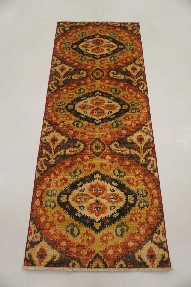 2 x 5 ft Multicolor Ikat Afghan Hand knotted Short Runner Rug - Image 1 of 4