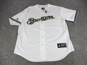 Milwaukee Brewers Baseball Jersey Mens Extra Large White Blue Majestic Stitched - Picture 1 of 13