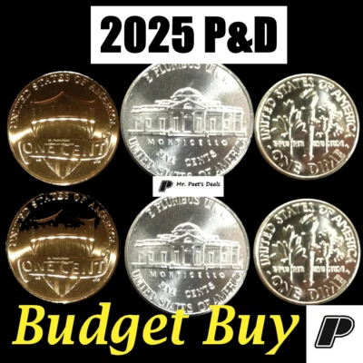 (6 Coin Set) 2025 P&D Penny Nickels & Dimes from FED Rolls BUDGET BUY - Image 1 of 2