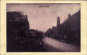 Cartolina posta militare WW1 cartolina militare LIEVIEN case distrutte strade lotto guerra mondiale - Foto 1 di 2