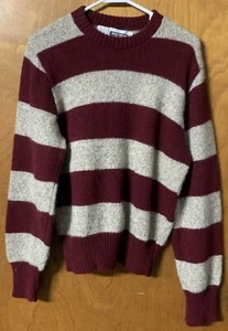 Vintage Northern Isles Sweater Mens Medium Wool Blend Burgundy/Beige Striped - Picture 1 of 4
