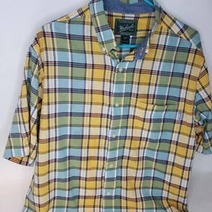 Camisa Woolrich a Cuadros Amarillo Azul Algodón Botón Delantero Manga Corta Para Hombre Grande - Imagen 1 de 7