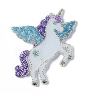Aplique de costura de fantasía bordado blanco/azul blanco 923213 con motivo de unicornio de calidad - Imagen 1 de 3